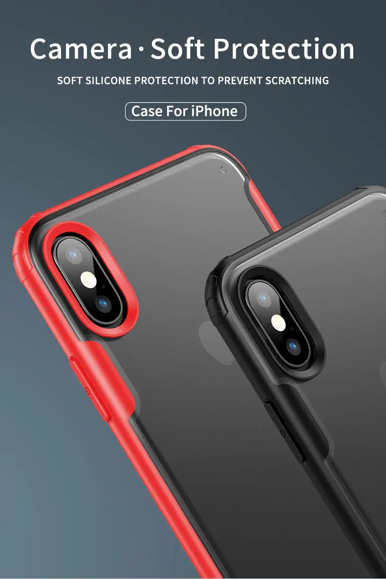Для iPhone Xs MAX XR 8 7 Чехол Ультра тонкий прозрачный PC задняя крышка с Резиновый ТПУ бампер, противоударный чехол