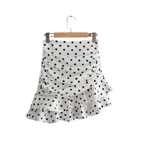 Stylish Chic Polka Dot Print Ruched Asymmetrical Slim Mini Skirt Za 2019 Fashion Women Skirts Casual Streetwear Slim Skirt