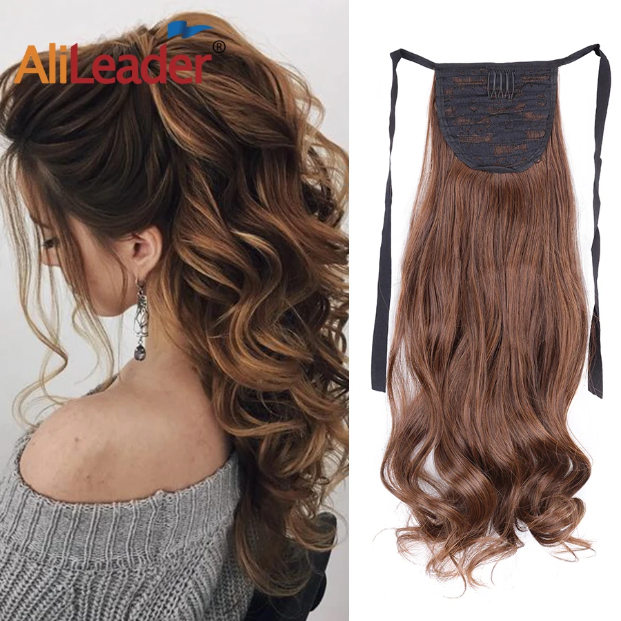

20 Inches Long Straight Drawstring Ribbon Ponytail Synthetic Curly Wavy Hairpieces Ombre Blonde Hair Extensions Daily Alileader