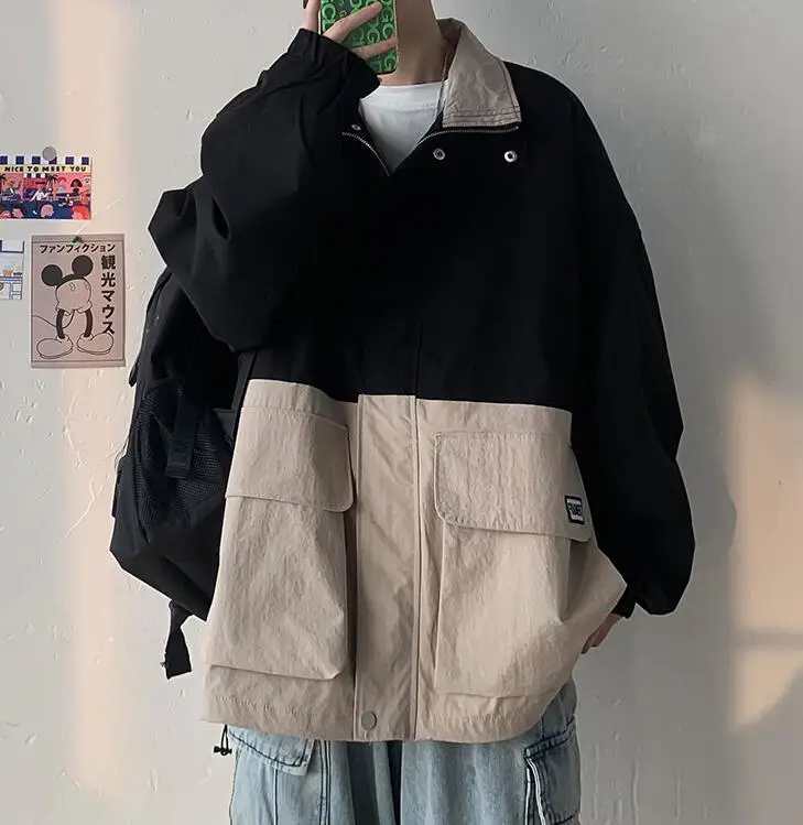 

New style men's new style splicing casual loose zipper jacket coat