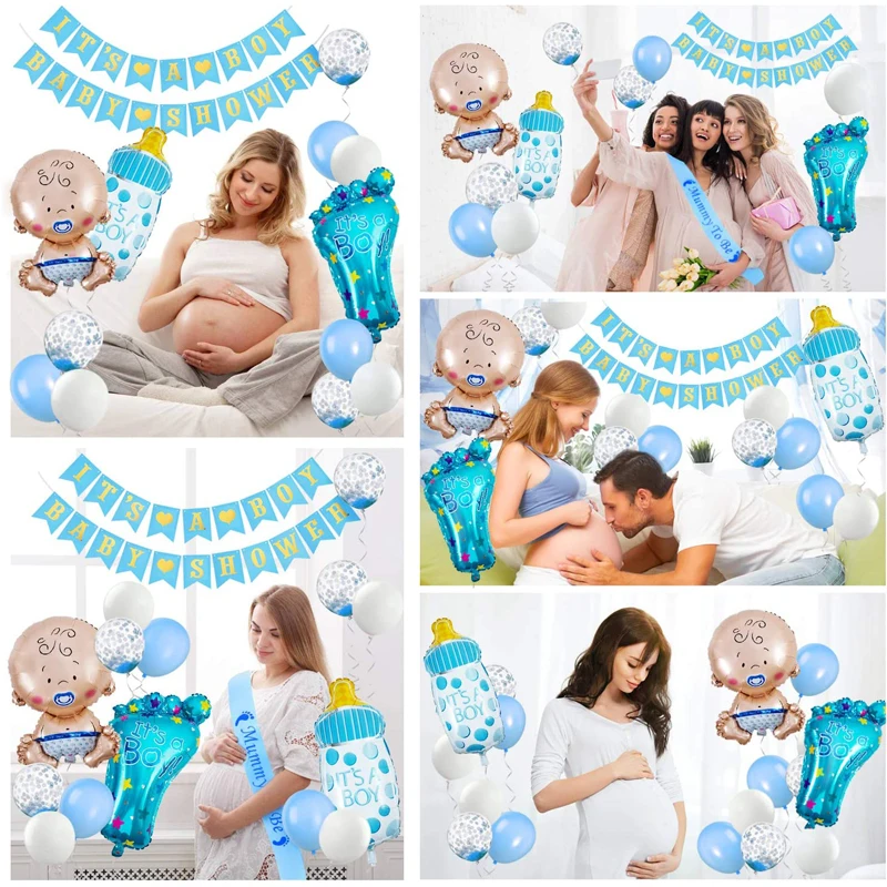 

56pcs/Set Baby Shower Decorations Party Favors Its A Boy Banner Mummy To Be Shoulder Strap Photo Props Baby Balloon Supplies