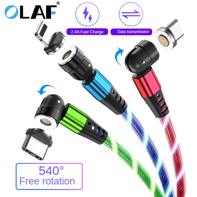 

Olaf 540 Rotate Magnetic Cable 2.4A Fast Charging Micro USB Type C Cable For iPhone Huawei Samsung Xiaomi LED Flowing Light Cord