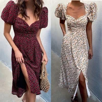 womens summer dress party dresses bodycon dress lantern sleeve square collar printing vintage maxi dresses for women