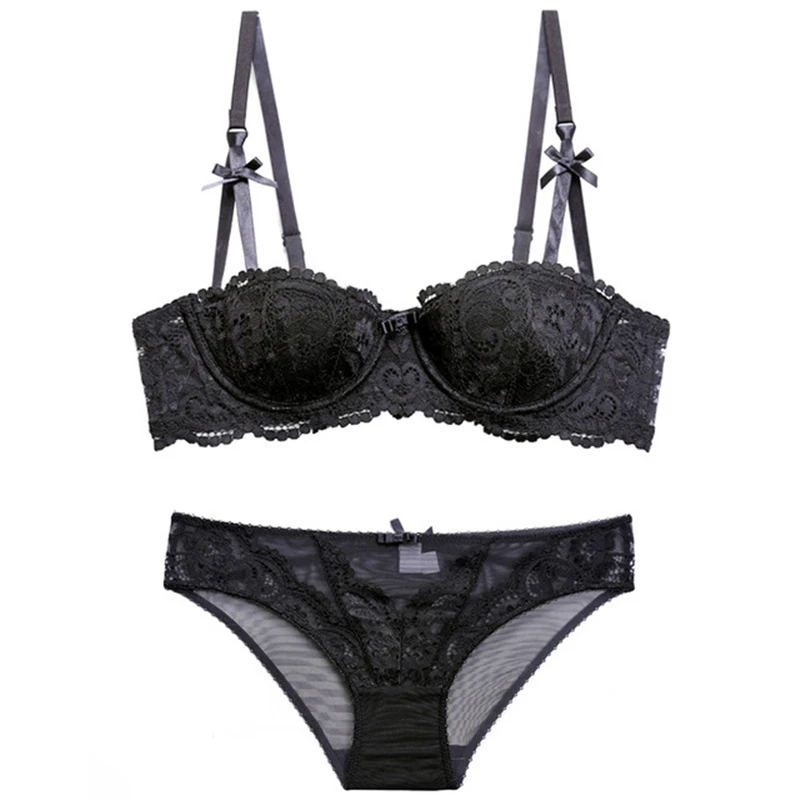 

Women's sexy and charming lace court vine jacquard 1/2 and a half cup of thin cup comfortable breathable bow lace bra set WT088