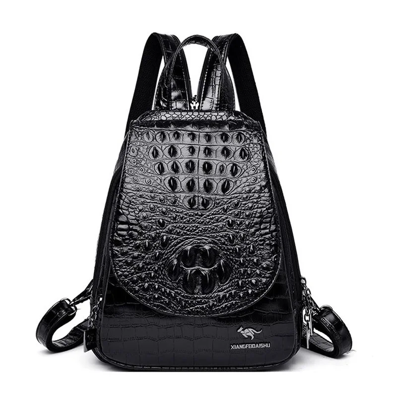 2022 Crocodile Pattern Leather Backpack Women Luxury Backpack Female Leather Knapsack Bag Elegant Ladies Shoulder Bag Sac A Dos