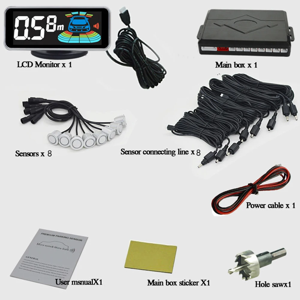 

Reversing Radar With Probe Alarm Universal Visual Intelligent Voice Parktronic Dual Core LCD Digital Car Parking Sensor Kit