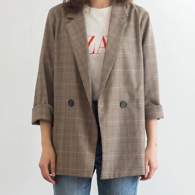 Женский коричневый клетчатый пиджак новинка 2020 Модный женский офисный костюм