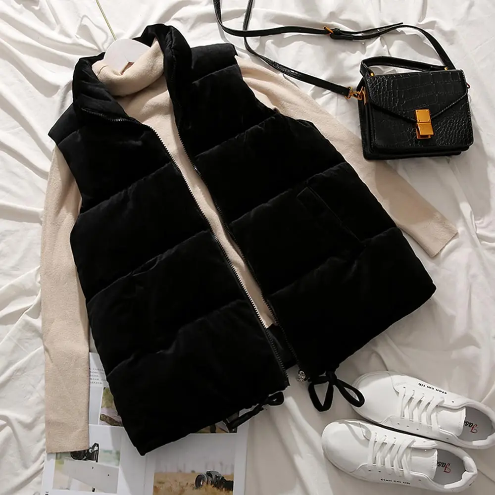 

Winter Vest Women Waistcoat 2020 Female Sleeveless Jacket Stand Collar Warm Velvet Vest Outwear