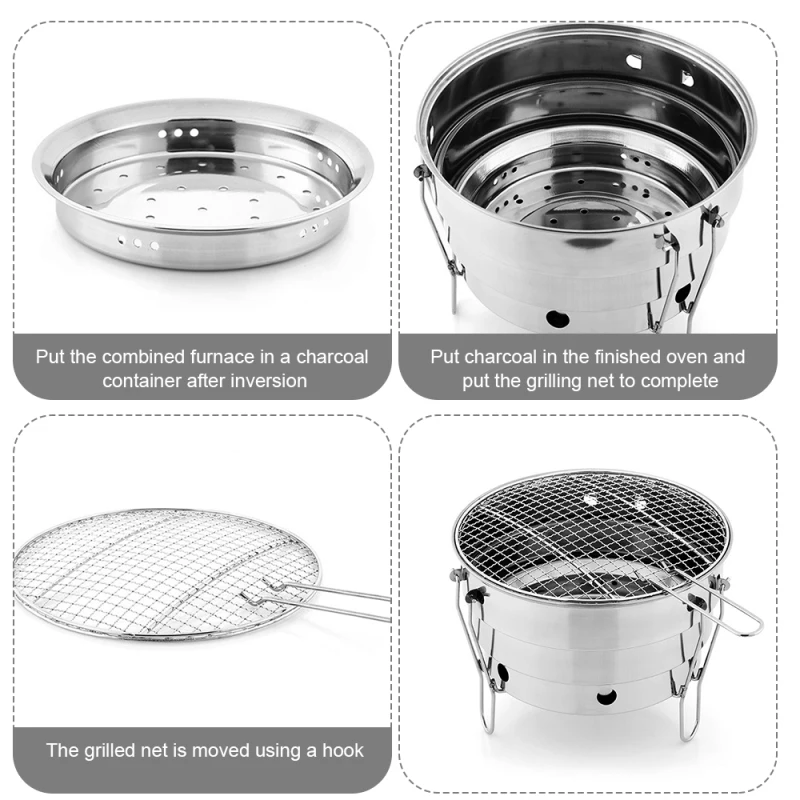 

Outdoor Mini BBQ Grill Stainless Steel Round Barbecue Grill Folding Charcoal Grill BBQ Portable BBQ Picnic Outdoor Stove
