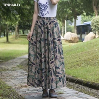tiyihailey free shipping 2021 new fashion long maxi a line elastic waist women cotton and linen print green spring skirt big hem