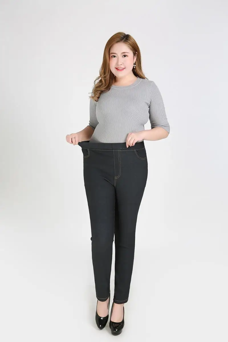 2XL-9XL, джинсы большого размера, осень размера плюс, Стрейчевые женские джинсовые штаны с высокой талией, женские 6XL 7XL, большой размер, узкие джинсовые брюки
