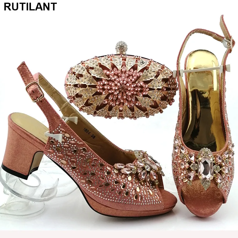 Итальянские женские свадебные туфли на высоком каблуке персиковые итальянские с