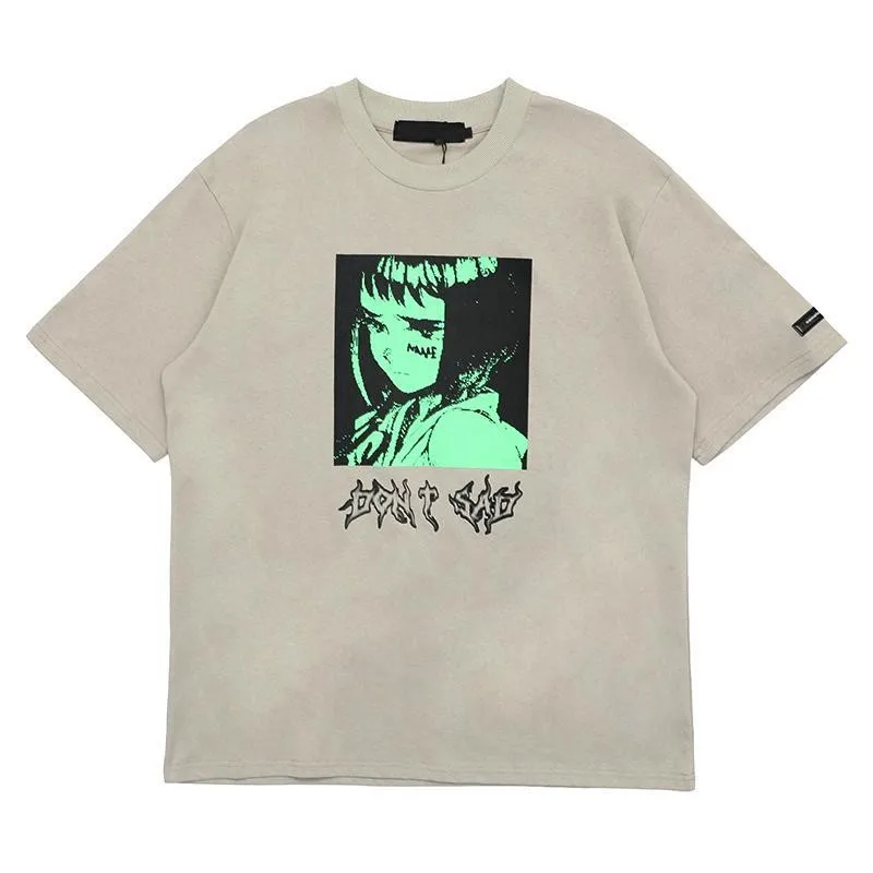 

New Fashion "Don't Be Sad" Crying Girl Print Short Sleeve Vintage T-Shirt for Men Fashion O-Neck Mens Shirt Causal Tops Tees