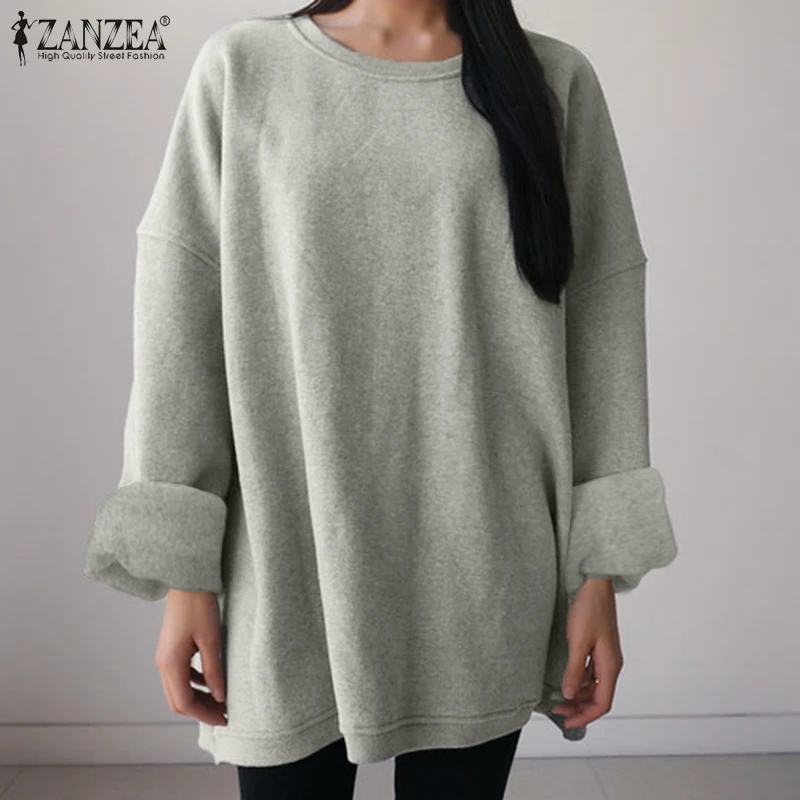 

Harajuku Sweatshirts ZANZEA Women Fahsion Hoodies 2022 Spring Autumn Long Sleeve Tops Oversized Casual Solid A-line Pullovers 7