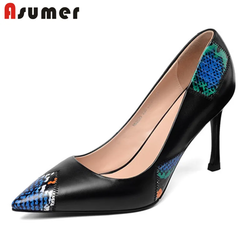 

ASUMER 2022 top quality genuine leather shoes women pumps mixed colors thin high heel party wedding shoes ladies single shoes