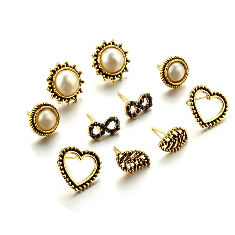 Sindlan 5 пар винтажные антикварные полые серьги в форме сердца с жемчугом для женщин