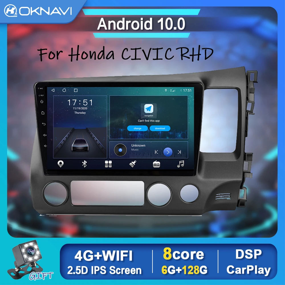 Автомобильный радиоприемник OKNAVI GPS Android 10 0 автомобильный радиоплеер для Honda CIVIC RHD