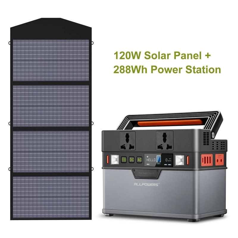 

Портативная электростанция ALL POWER S 288Wh/78000mAh, солнечный генератор со складной солнечной панелью 1x12 0W для наружного кемпинга, рыбалки