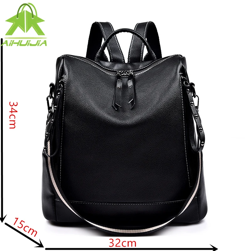 

Fashion Womens Solid Color Backpack Multifunction Student Shoulder Bags 2021 New High Quality Pu Leather Travel Women Handbag