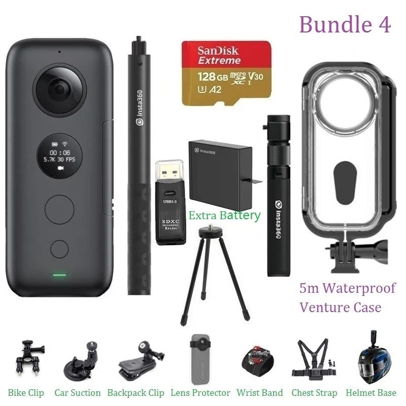 Bundle 4 Insta360 ONE X Экшн-камера VR 360 панорамная камера для IPhone и Android 5,7 K видео с венчурным чехол с батареей - Цветной: Bundle 4