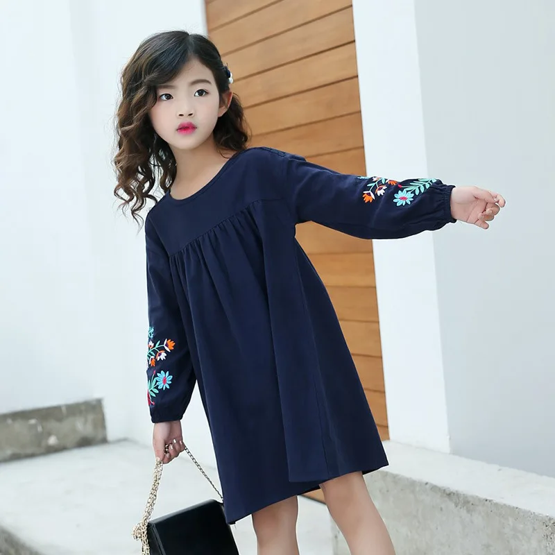 

Girl Party Princess Dress Fashion Kids Ruffle Costume Long Sleeve Flower Embroidery Children Clothing Elsa Wedding Formal Dress