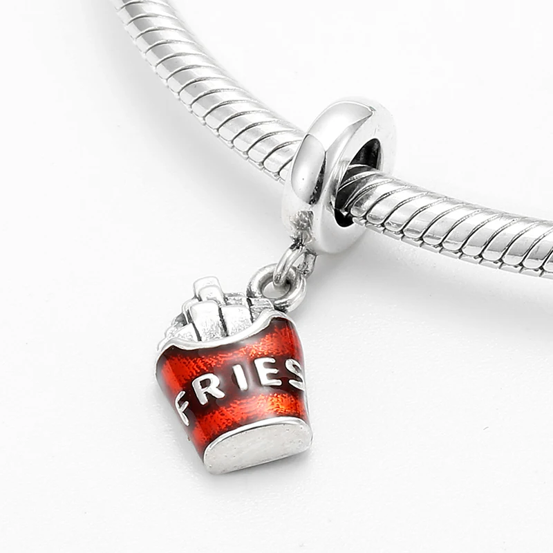 925 Sterling Silver Red Enamel Favorite fries Charm Pendnat Bead Jewelry making Fit Original LYNACCS Bracelet | Украшения и