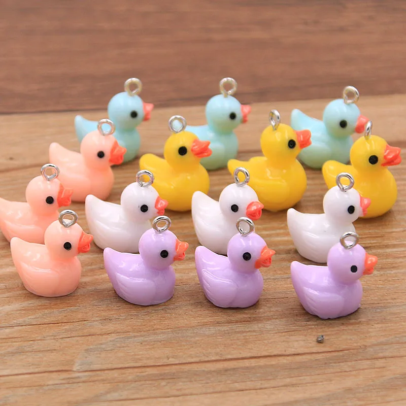 

10Pcs 18X21MM Cute 5 Color Duck Resin Earring Charms Diy Findings Kawaii 3D Phone Keychain Bracelets Pendant For Jewelry Making