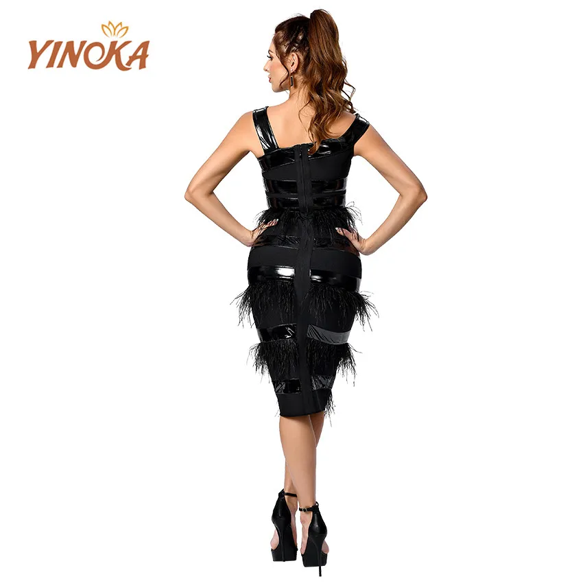 

Yinoka piece sexy bandage dresses for women black tassel women party wear sexy prom evening luxury elegant bodycon dress