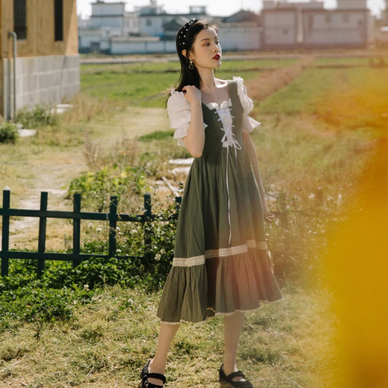 Платье принцессы в средневековом стиле ретро с квадратным вырезом и