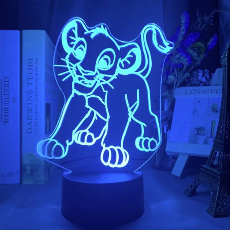 The Lion King Simba Figure 3D Illusion Night Light Disney Cartoon LED Acrylic Touch Table Lamp Kids Room Decor Bedside Light