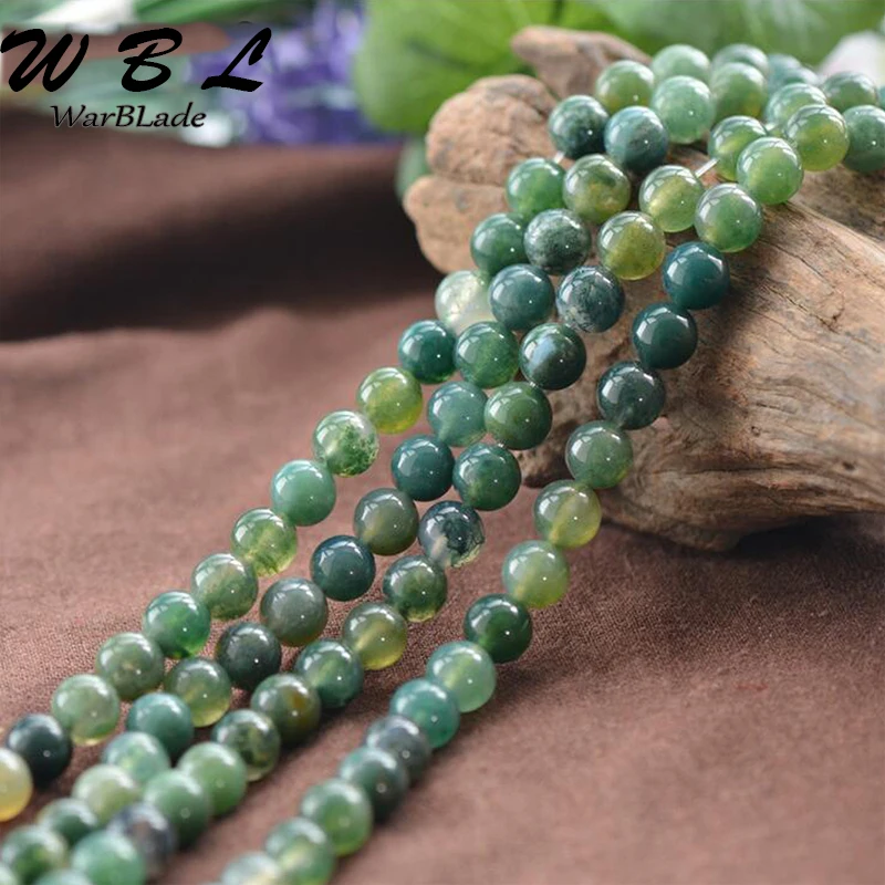

WarBLade AAAAA Natural Stone Moss Grass Beads Onyx Round Loose Green Stone Beads For DIY Bracelet Jewelry Making 4mm-12mm