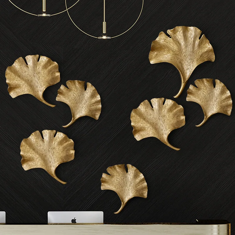 

Nordic resin ginkgo leaf wall decoration living room study wall three-dimensional pendant hotel back view wall decoration