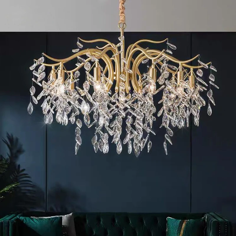 Европейские светодиодсветодиодный хрустальные люстры Золотая люстра роскошное