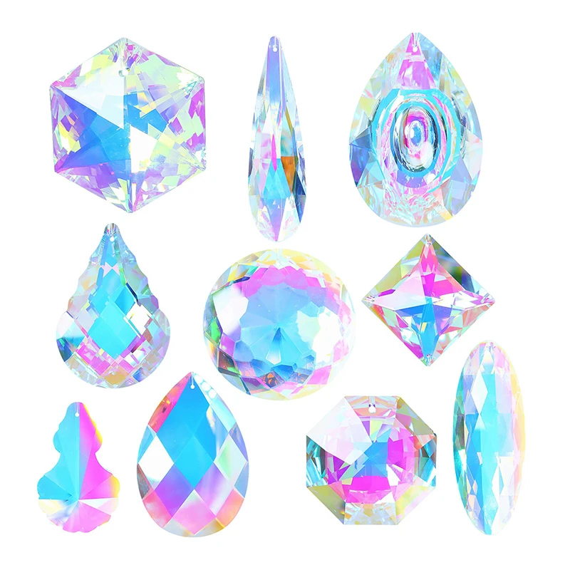 

Crystal Prisms Pendant Charm Colorful Rainbow Glass Wall Hanging Ornament Various Stainless Steel Patterns Outdoor Garden Decor