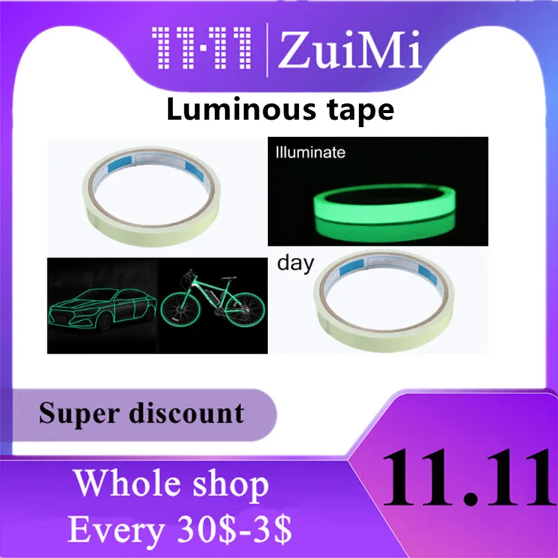 

Luminous Fluorescent Night Self-adhesive Glow In The Dark Sticker Tape Safety Security Home Decoration Warning