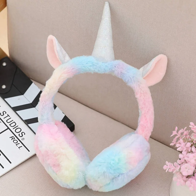Теплые плюшевые наушники для девочек Kawaii с единорогом зимние меховые женщин