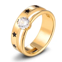 xqni double fixed accessories cubic zirconia combination stainless steel ring ladies jewelry star pattern beautiful woman gift