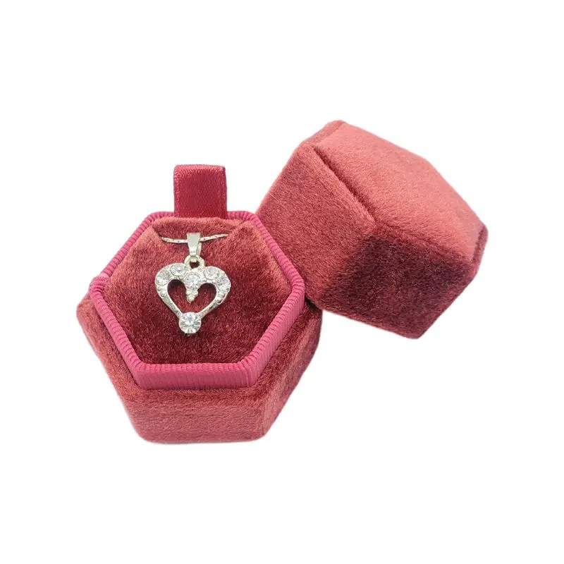 

Velvet Single Necklace Box Hexagon Valentine's Day Ring Box with Detachable Lid