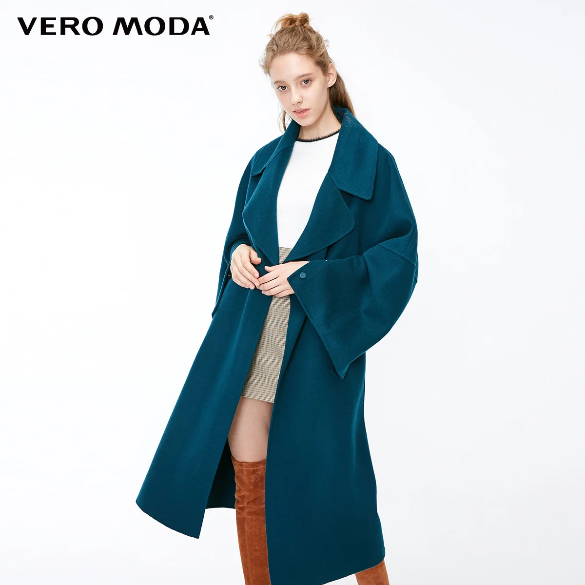 Vero Moda женское Новое двубортное длинное шерстяное пальто силуэта | 318327530 - Цвет: Silicum green s