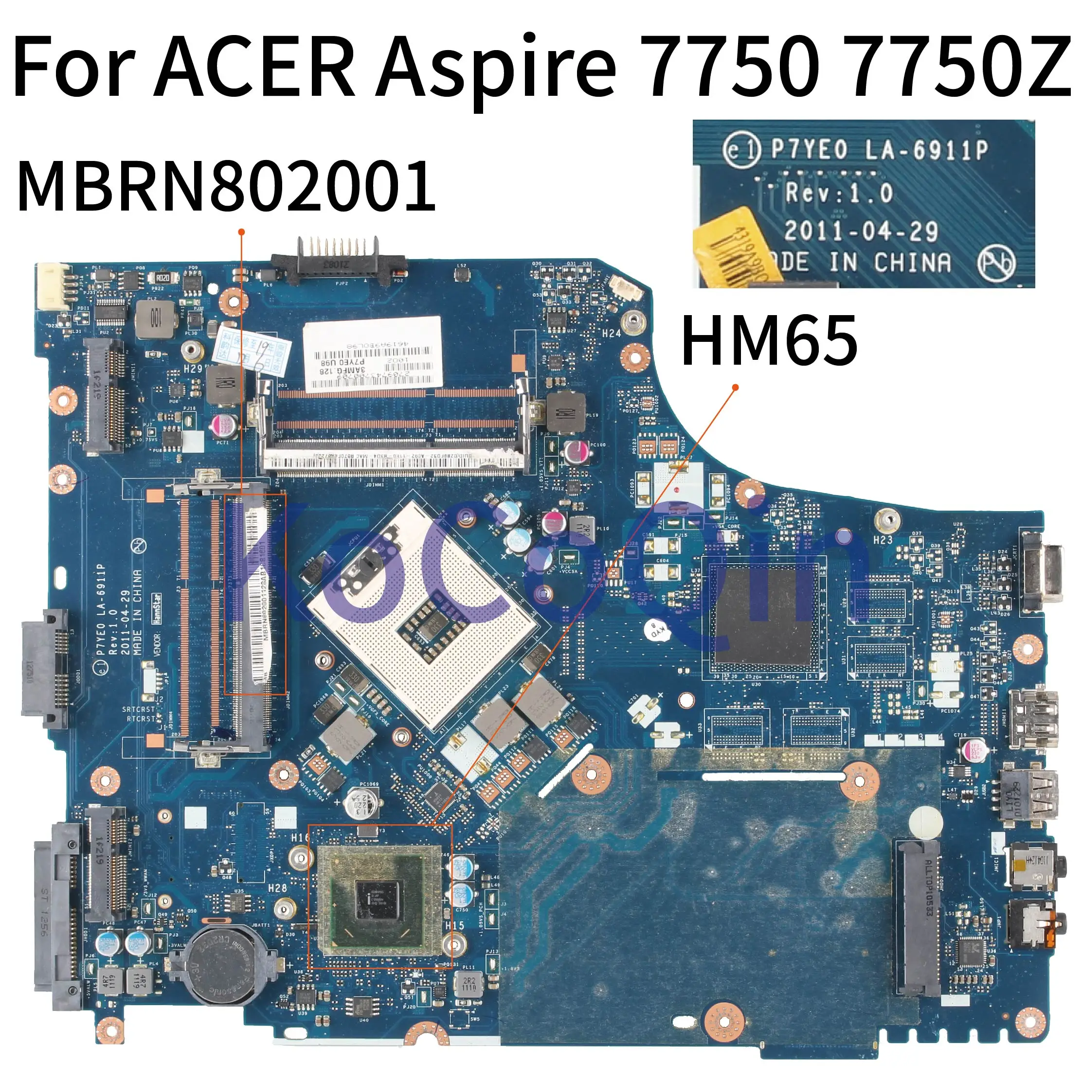 kocoqin laptop motherboard for acer aspire 7750 7750z hm65 mainboard p7ye0 la 6911p mbrn802001 mb rn802 001 free global shipping
