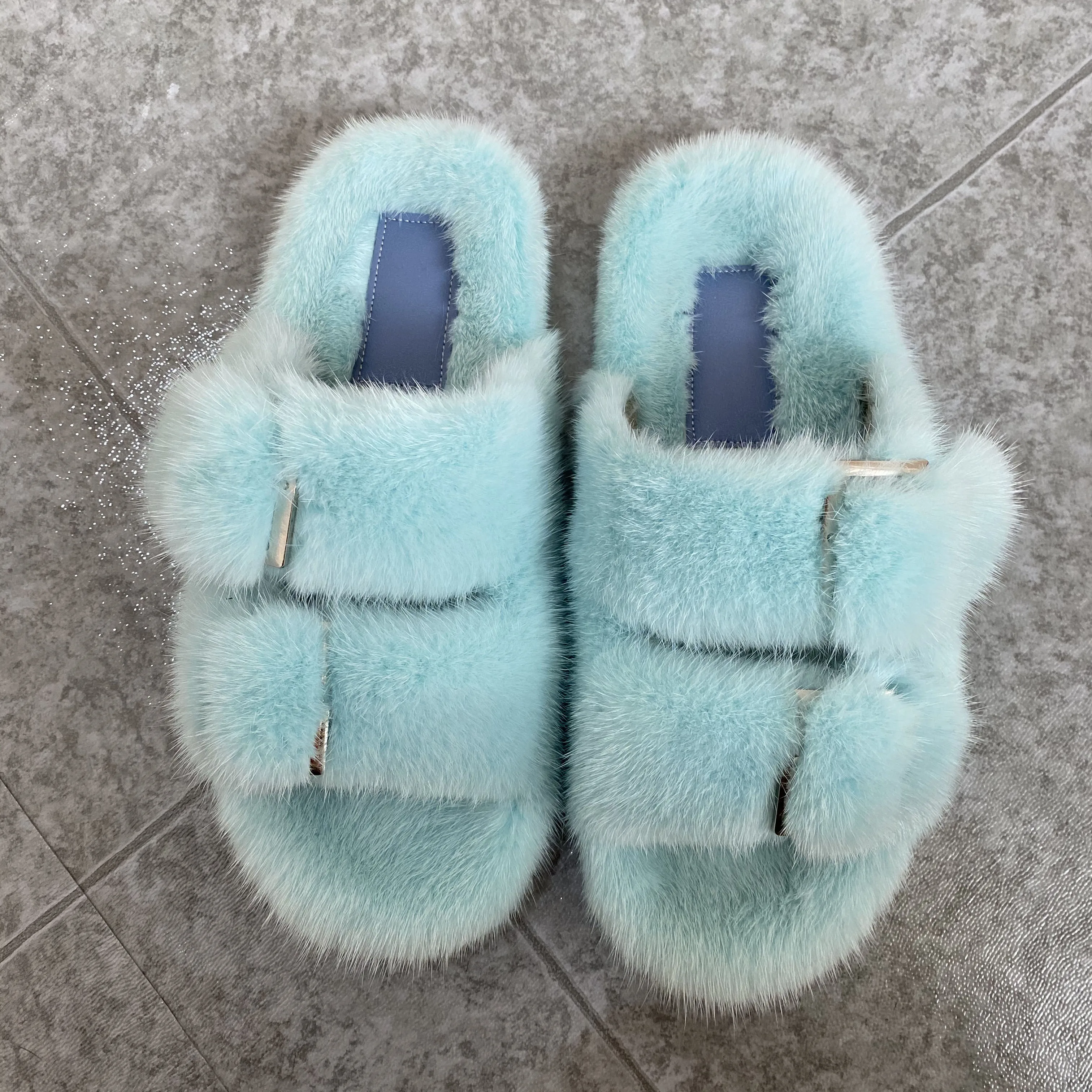 

100% Real Mink Women's Slippers 2021 New Soft Plush Slippers Flat Bottom Household Slippers Are Popular In Europe And America