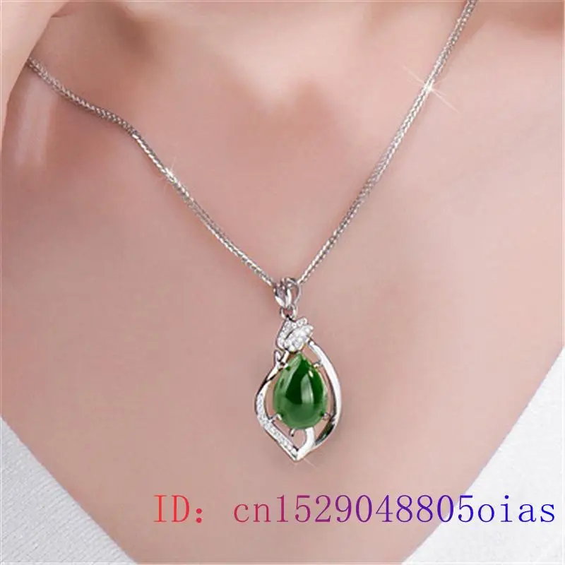 

Jade Water drop Pendant Chalcedony Necklace Fashion Agate Amulet Natural Chinese Gifts Gemstone 925 Silver Women Charm Jewelry