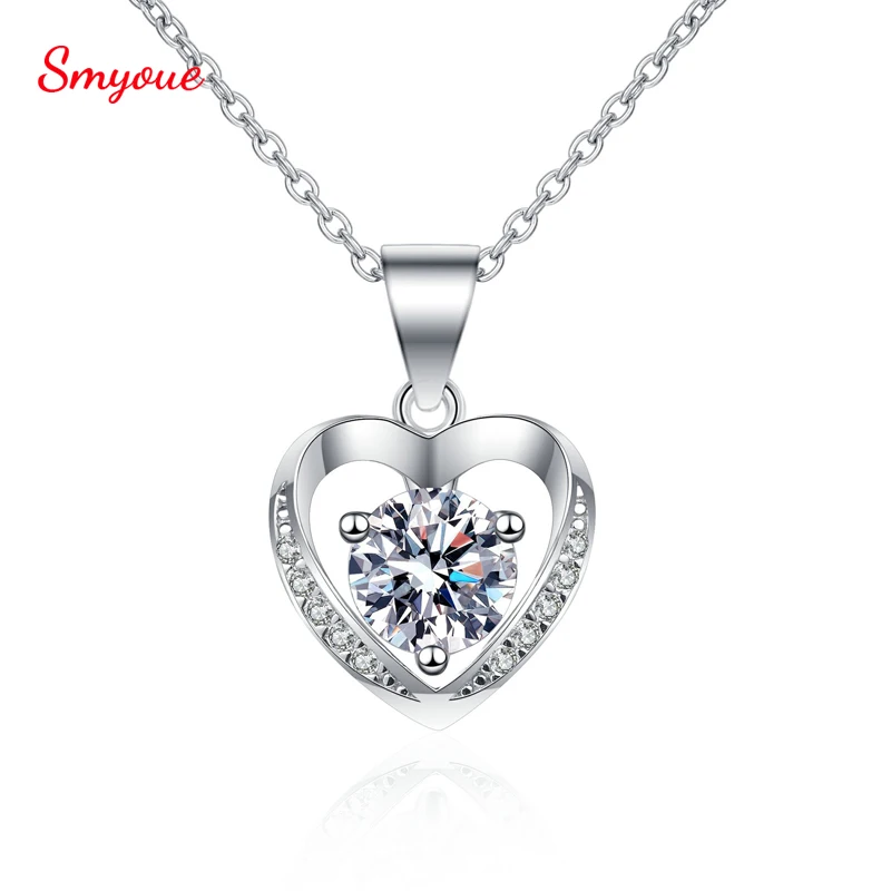 

Smyoue 100% Real 925 Sterling Silver Pendant For Women D Color 1 CT Heart Moissanite Shiny Heart Necklace Jewelry Couple Gifts