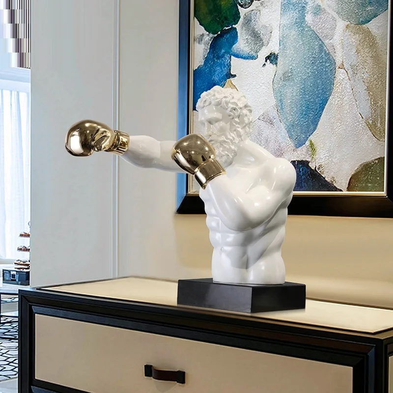 

New 2021 European Retro Boxing Bust Art Sculpture Gymnastics Boxer Figures Figurines Resin Crafts Decorations For Home