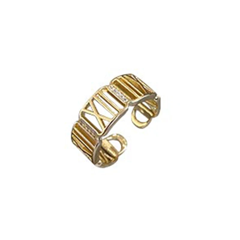 

2021 Design Sense Roman Text Hollow Out Gold Opening Rings For Woman Korean Fashion Jewelry Goth Party Girls Unusual Ring Set