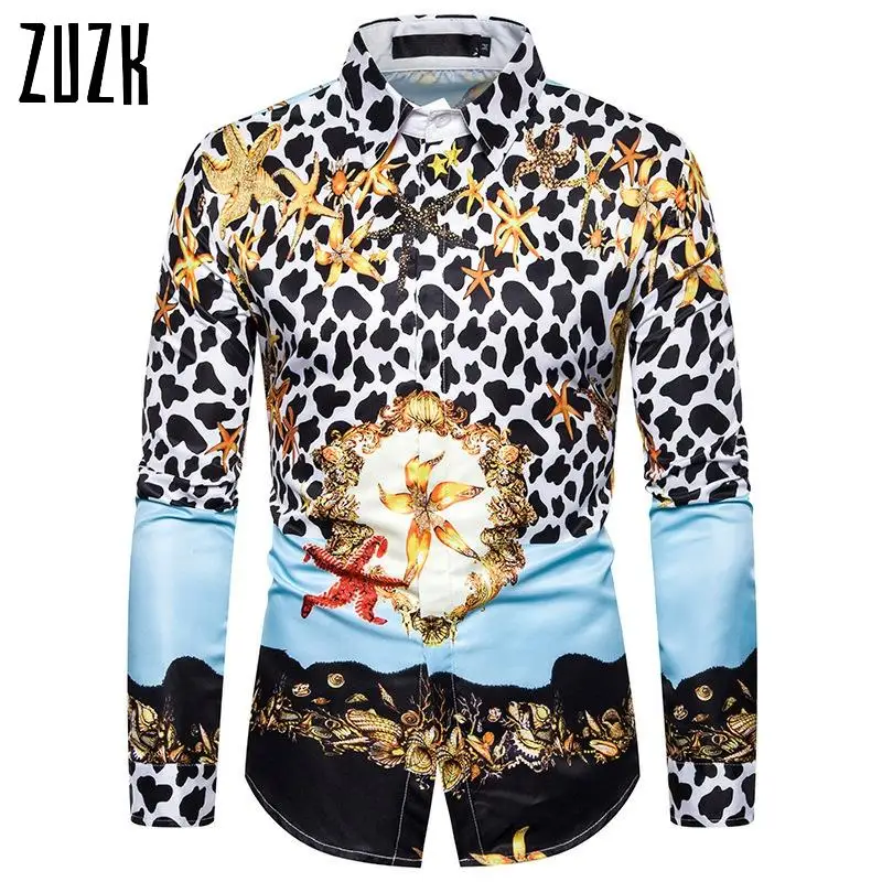 Рубашка Для мужчин Повседневное Ретро Стиль принт рубашка с длинными рукавами