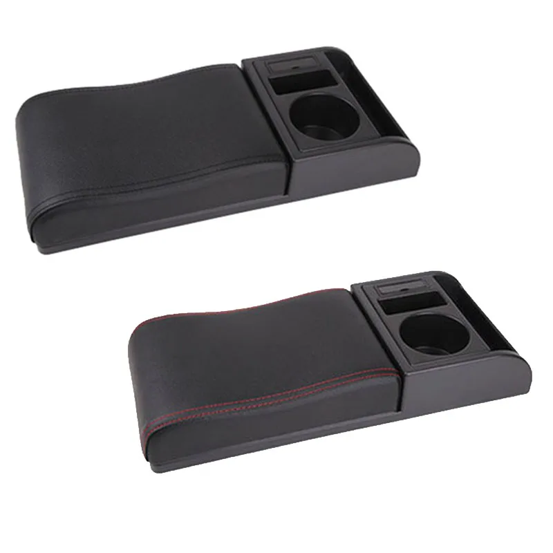 

Car Armrest with Cup Holder Universal Pu Leather Storage Box Soft Elbow Suppoty Cushion Movable Armrest Pad