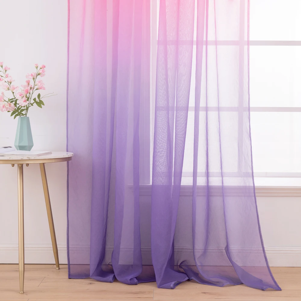 MILING Gradient Window Sheer Curtains Bedroom Valance for Living Room Tulle Voile Transparent Wedding Drapes | Дом и сад