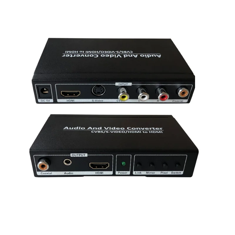 NS323 AV S-Video Coaxial to HDMI 3.5 Stereo Audio HDMI Output Audio Insert-er Mixture Video Converter Image Rotater
