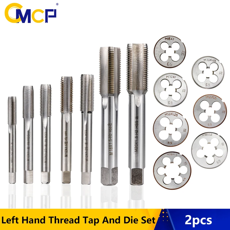 CMCP 2pcs HSS M3 M6 M8 M10 M12 M14 M16 M18 M20 Metric Thread Tap And Die Set Left Hand Machine Screw Tap Drill Bit Round Die